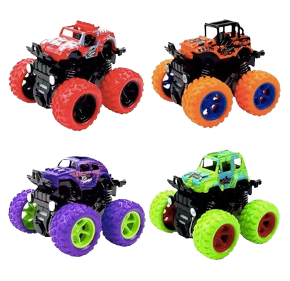 Safe Haven & CO Children's 4WD Inertia Stunt Monster Trucks – Pull-Back Off-Road Vehicle Toy