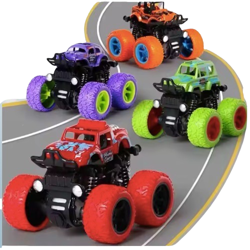 Safe Haven & CO Children's 4WD Inertia Stunt Monster Trucks – Pull-Back Off-Road Vehicle Toy