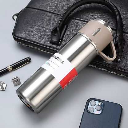 Elegant 3-Piece Stainless Steel Travel Flask & Cup Gift Set