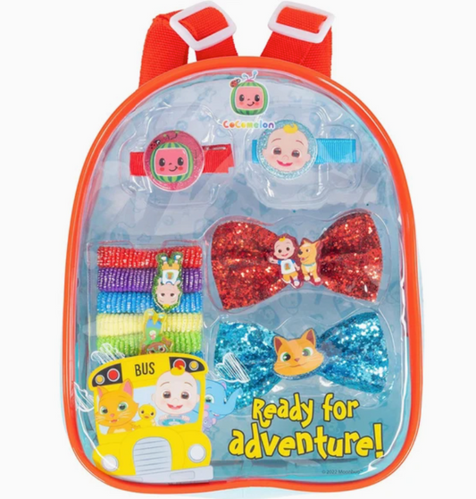 Cocomelon “Ready for Adventure!” Hair Accessories Set with Backpack – 7 Pieces