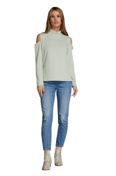 Women’s Cold Shoulder Long Sleeve Top Mock Neck Casual Blouse