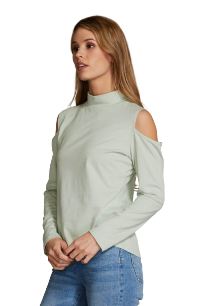 Women’s Cold Shoulder Long Sleeve Top Mock Neck Casual Blouse