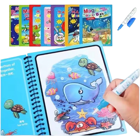 Safe Haven & CO Magic Water Drawing Book Set with Refillable Pen – Reusable Coloring Activity for Kids