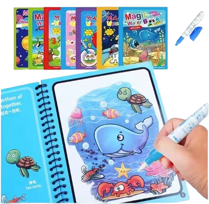 Safe Haven & CO Magic Water Drawing Book Set with Refillable Pen – Reusable Coloring Activity for Kids