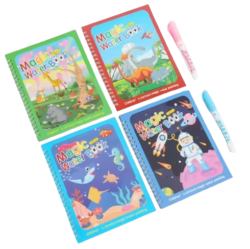 Safe Haven & CO Magic Water Drawing Book Set with Refillable Pen – Reusable Coloring Activity for Kids