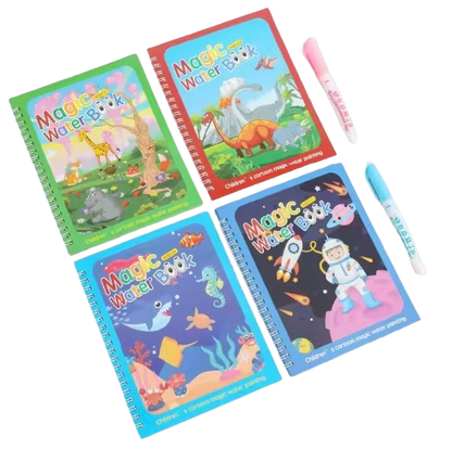 Safe Haven & CO Magic Water Drawing Book Set with Refillable Pen – Reusable Coloring Activity for Kids