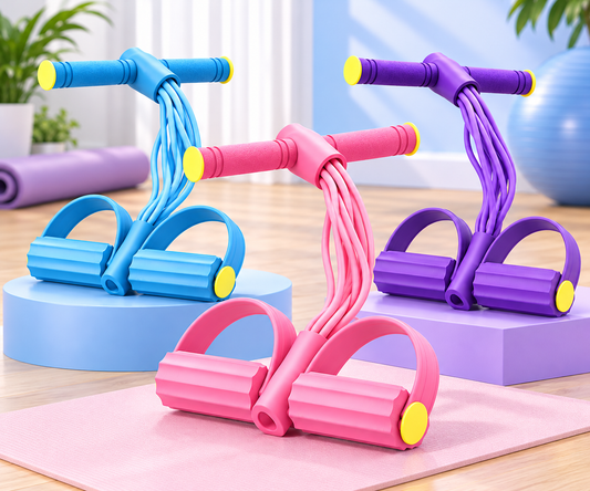 10-Tube Resistance Band Pedal Exerciser – Portable Home Workout Equipment for Arms, Legs & Core | Blue, Pink & Purple