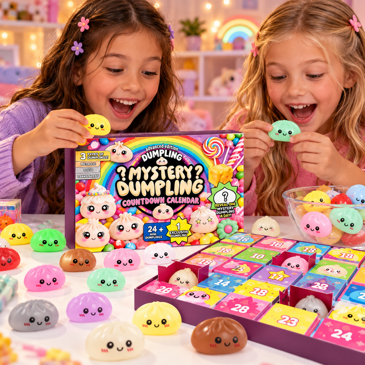 24-Piece Mystery Dumpling Squishy Countdown Advent Calendar – Slow Rise Sensory Fidget Toys