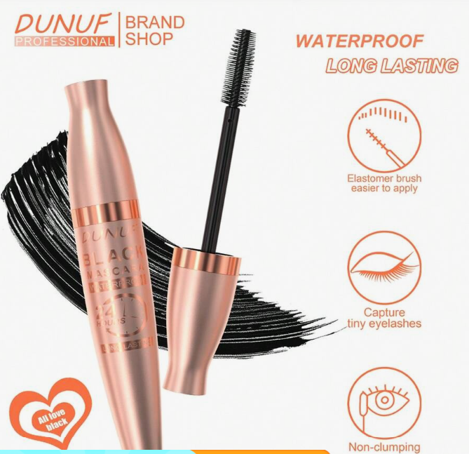 DUNUF 24-Hour Black Waterproof Mascara – Long-Lasting Volumizing & Curling Lash Enhancer