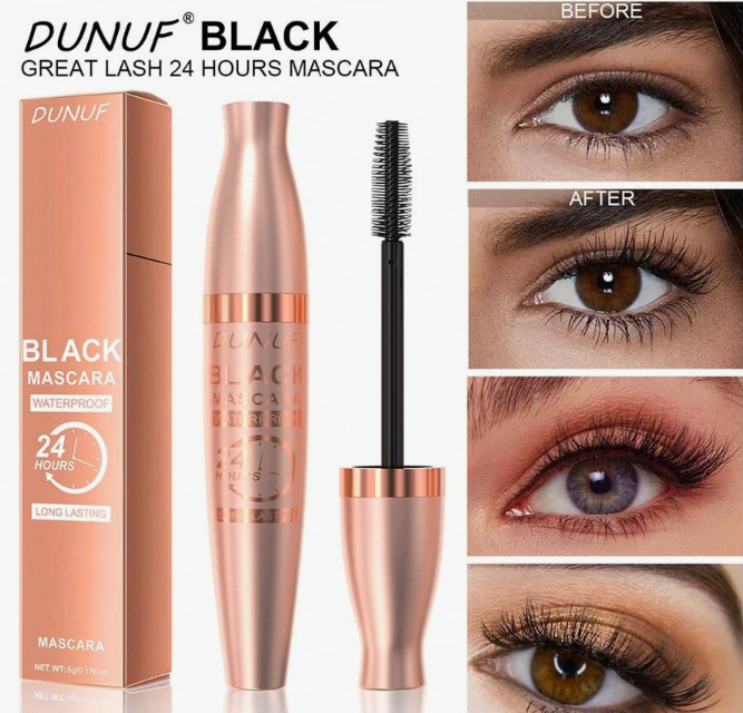 DUNUF 24-Hour Black Waterproof Mascara – Long-Lasting Volumizing & Curling Lash Enhancer