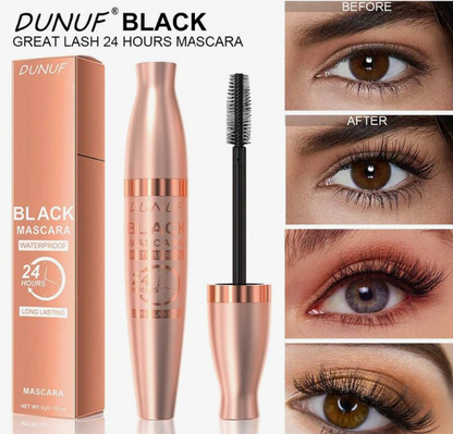 DUNUF 24-Hour Black Waterproof Mascara – Long-Lasting Volumizing & Curling Lash Enhancer