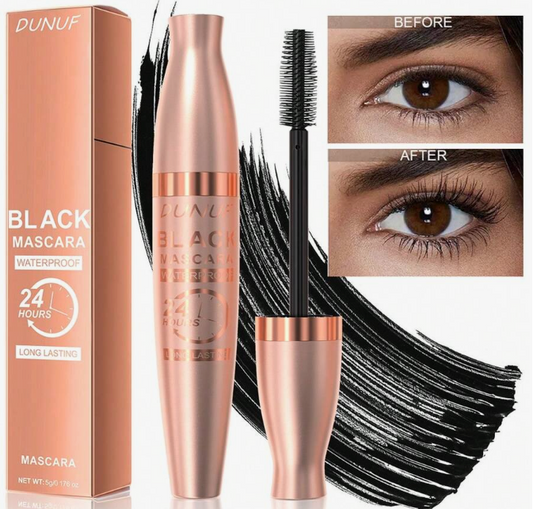 DUNUF 24-Hour Black Waterproof Mascara – Long-Lasting Volumizing & Curling Lash Enhancer