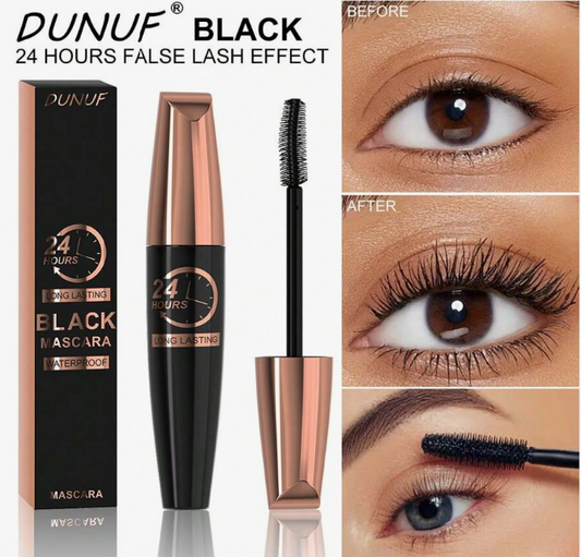 DUNUF 24-Hour Waterproof Black Mascara – Volumizing & Lengthening False Lash Effect