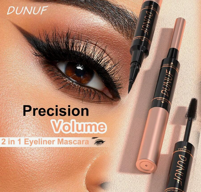 DUNUF 2-in-1 Waterproof Mascara & Liquid Eyeliner – Precision Tip & Volumizing Curl