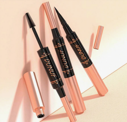 DUNUF 2-in-1 Waterproof Mascara & Liquid Eyeliner – Precision Tip & Volumizing Curl