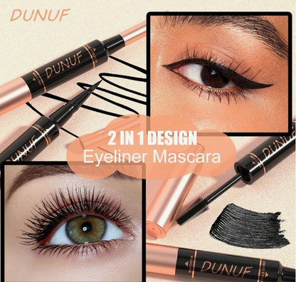 DUNUF 2-in-1 Waterproof Mascara & Liquid Eyeliner – Precision Tip & Volumizing Curl