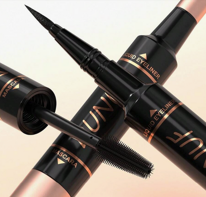 DUNUF 2-in-1 Waterproof Mascara & Liquid Eyeliner – Precision Tip & Volumizing Curl