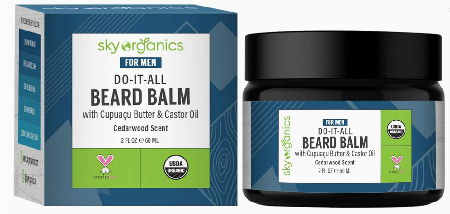 Sky Organics Do-It-All Beard Balm for Men, Cedarwood Scent, 2 oz
