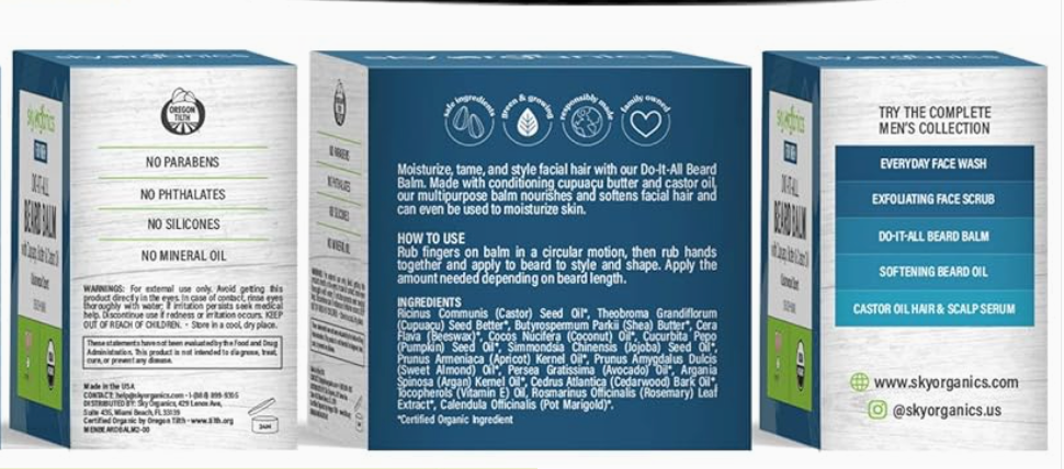 Sky Organics Do-It-All Beard Balm for Men, Cedarwood Scent, 2 oz