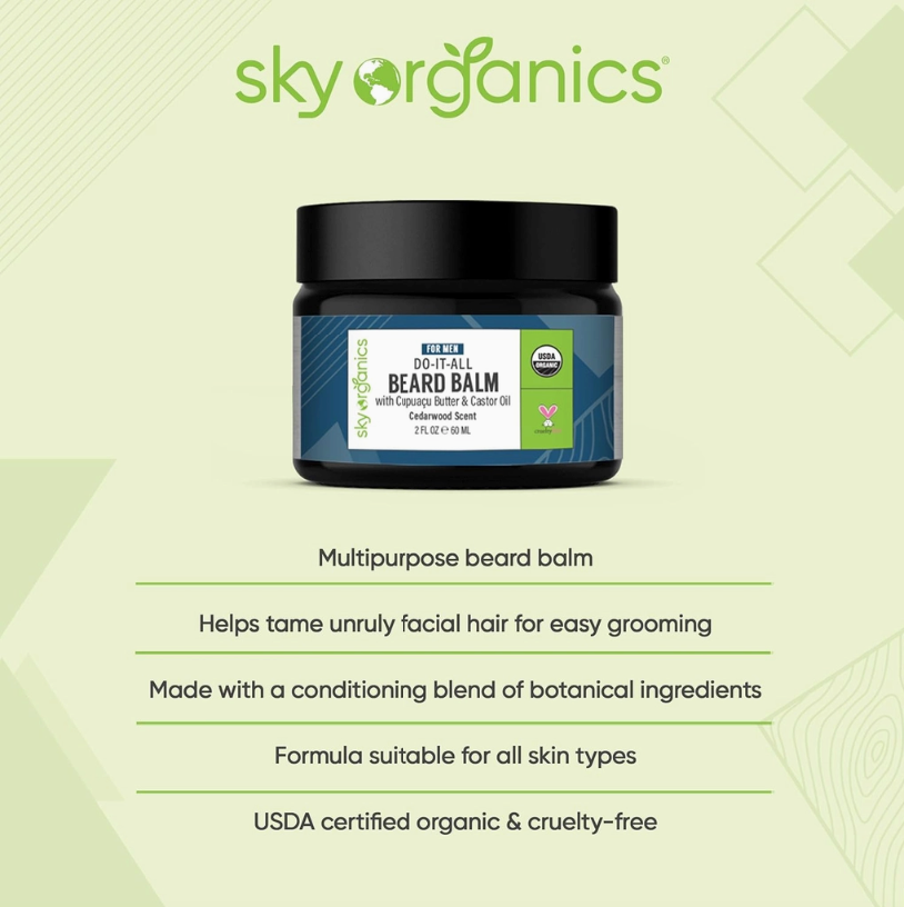Sky Organics Do-It-All Beard Balm for Men, Cedarwood Scent, 2 oz