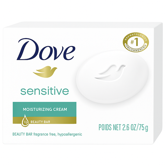Dove Sensitive Skin Moisturizing Bar Soap – Fragrance-Free, Hypoallergenic, Travel Size 90g