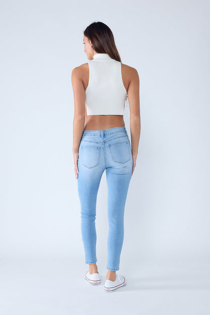 Classic High Rise Skinny Jeans with Hand Sanding