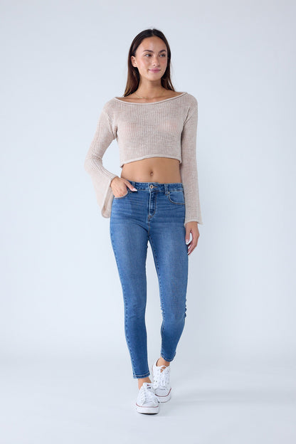 Classic High Rise Skinny Jeans with Hand Sanding
