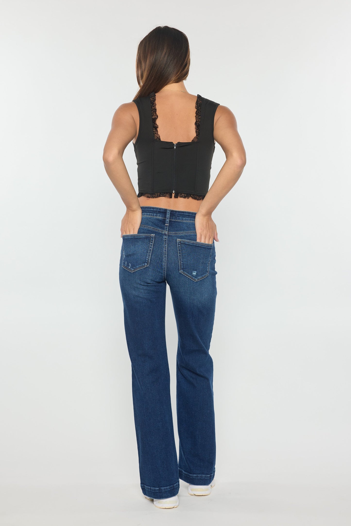 High Rise Destructed Wide Leg Jeans