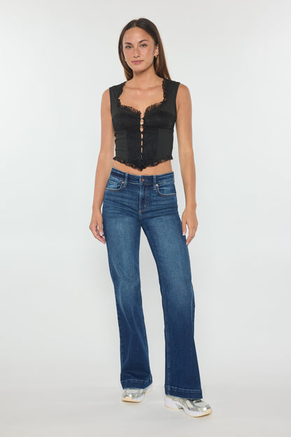 High Rise Destructed Wide Leg Jeans
