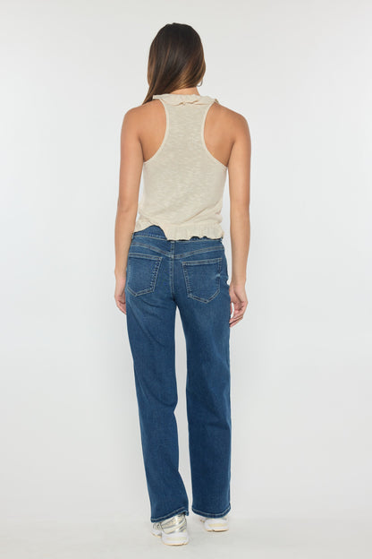 High Rise Two Button Wide Leg Jeans