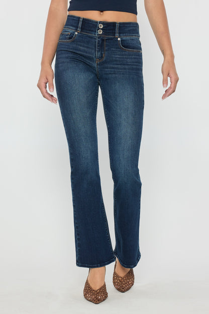 High Rise Two Button Bootcut Jeans