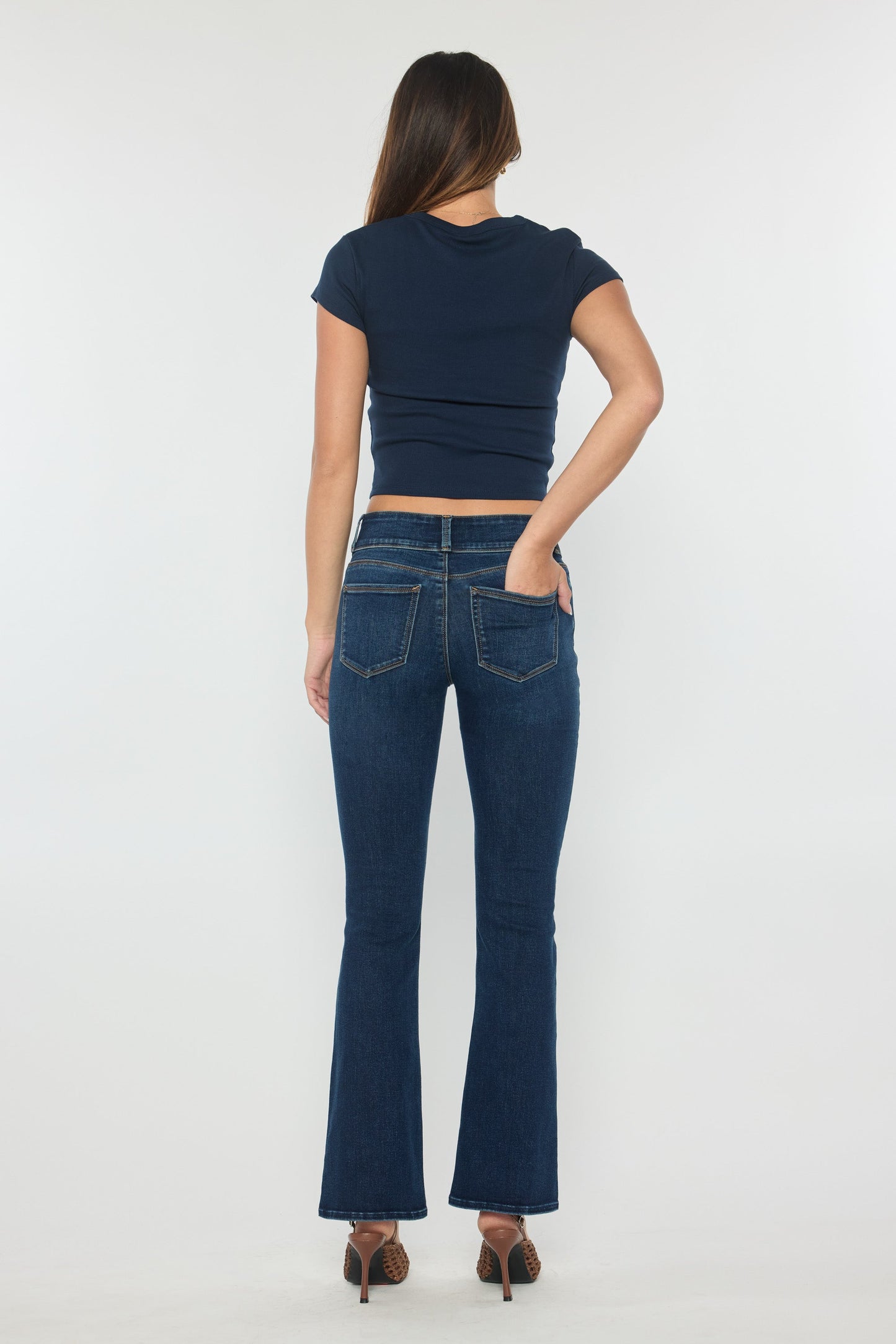 High Rise Two Button Bootcut Jeans