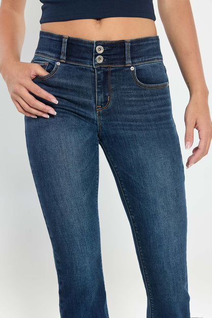 High Rise Two Button Bootcut Jeans