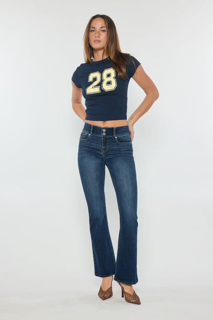 High Rise Two Button Bootcut Jeans