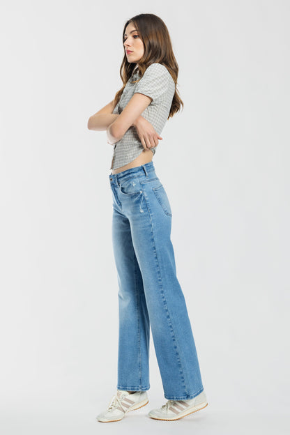 High Rise Destructed Wide Leg Jeans