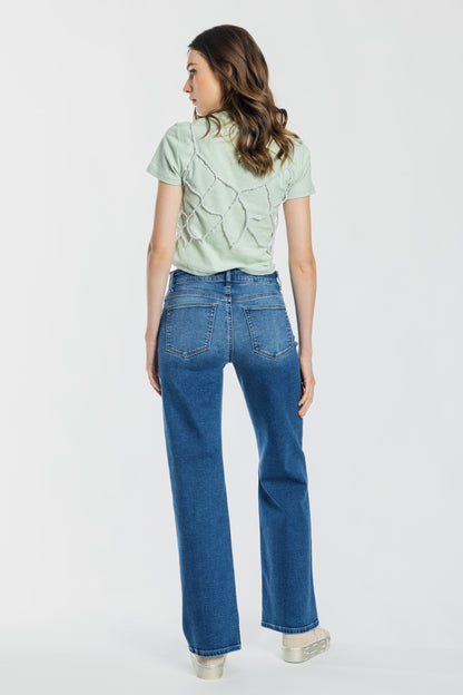 High Rise Destructed Wide Leg Jeans