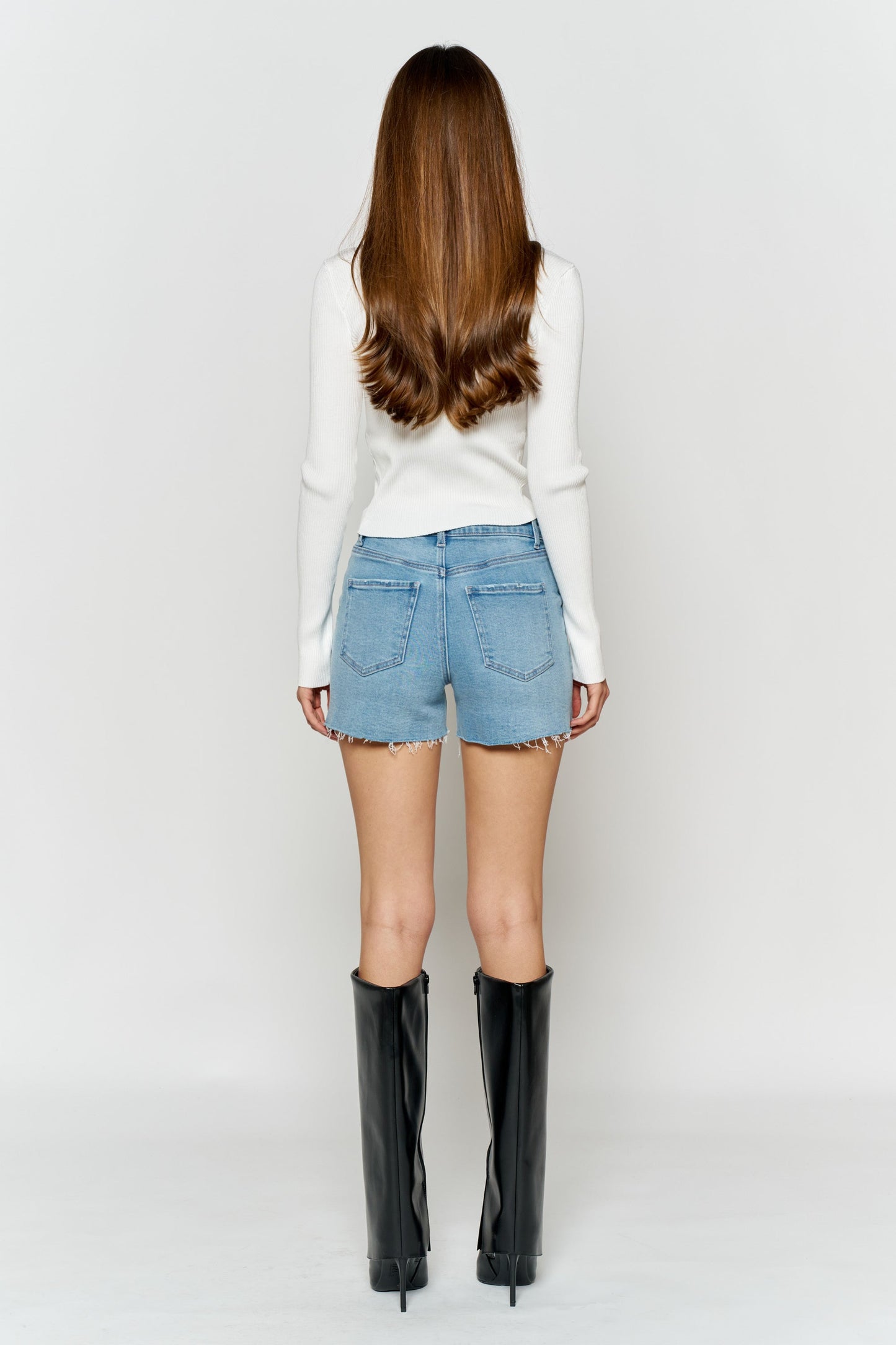High Rise Distressed Cut Off Denim Shorts