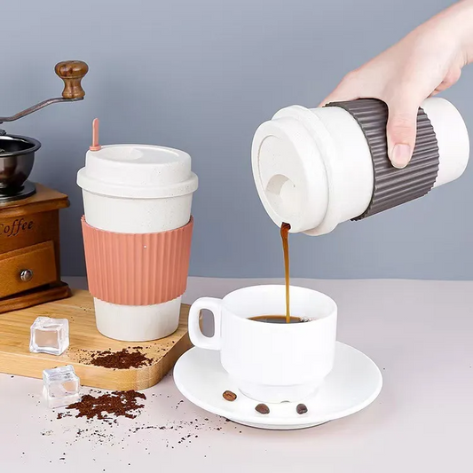 European Style Portable Travel Mug with Lid & Heat-Resistant Grip