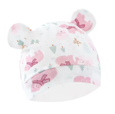 Baby Beanie Hat Set with Bear Ears, 4-Pack Cartoon Print Newborn Caps