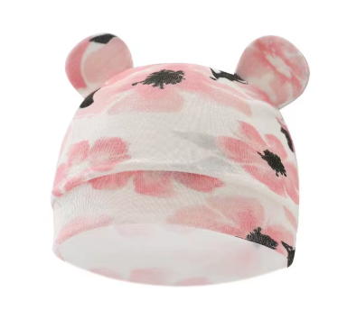 Baby Beanie Hat Set with Bear Ears, 4-Pack Cartoon Print Newborn Caps