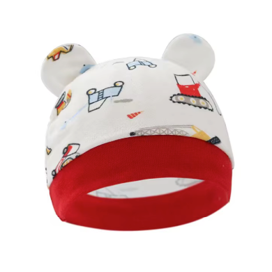 Baby Beanie Hat Set with Bear Ears, 4-Pack Cartoon Print Newborn Caps
