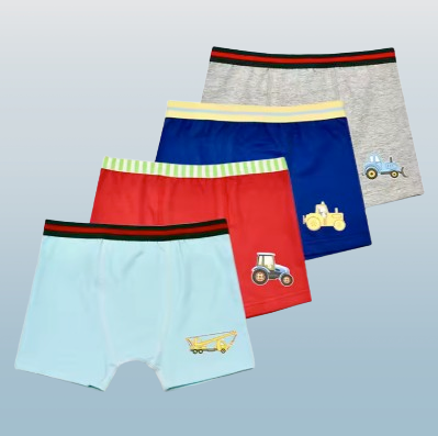 Boys' Cartoon Construction-Themed Cotton Boxer Briefs