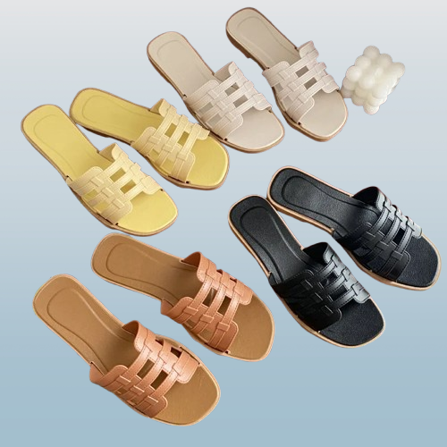 Women’s Woven Square-Toe Slide Sandals – Casual Mesh Beach Slippers