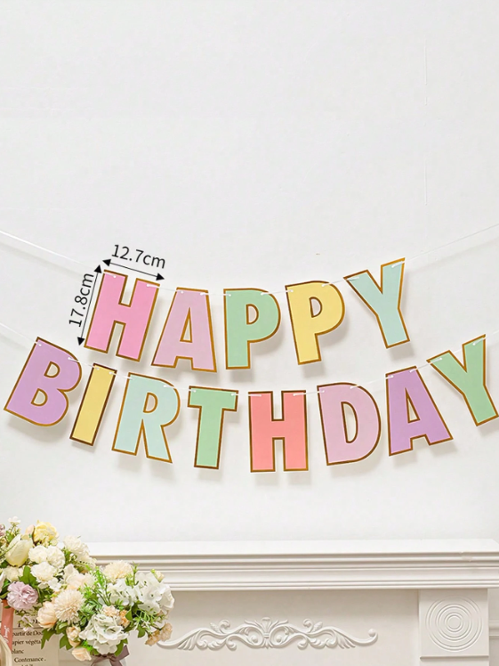 Festive Happy Birthday Banner with Gold Edges – Reusable Party Decoration Garland