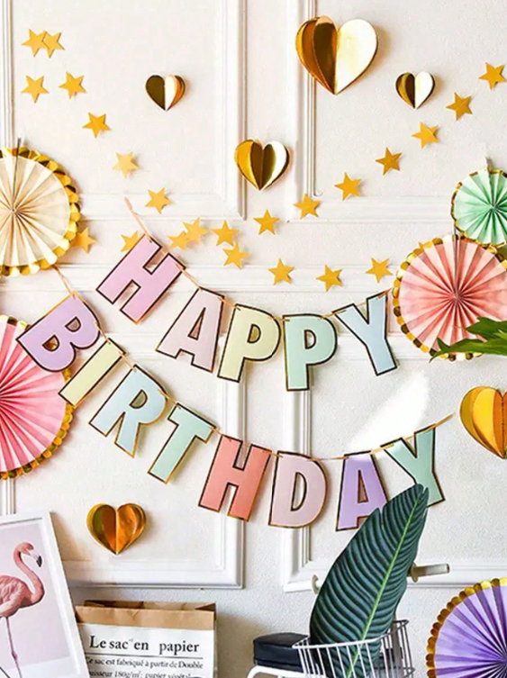 Festive Happy Birthday Banner with Gold Edges – Reusable Party Decoration Garland