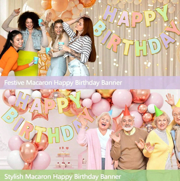 Festive Happy Birthday Banner with Gold Edges – Reusable Party Decoration Garland
