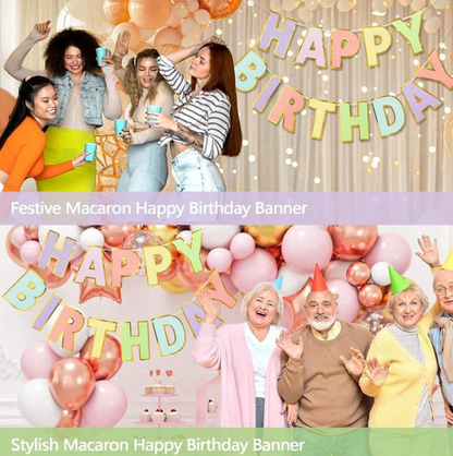 Festive Happy Birthday Banner with Gold Edges – Reusable Party Decoration Garland