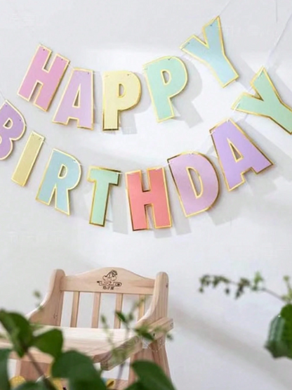 Festive Happy Birthday Banner with Gold Edges – Reusable Party Decoration Garland