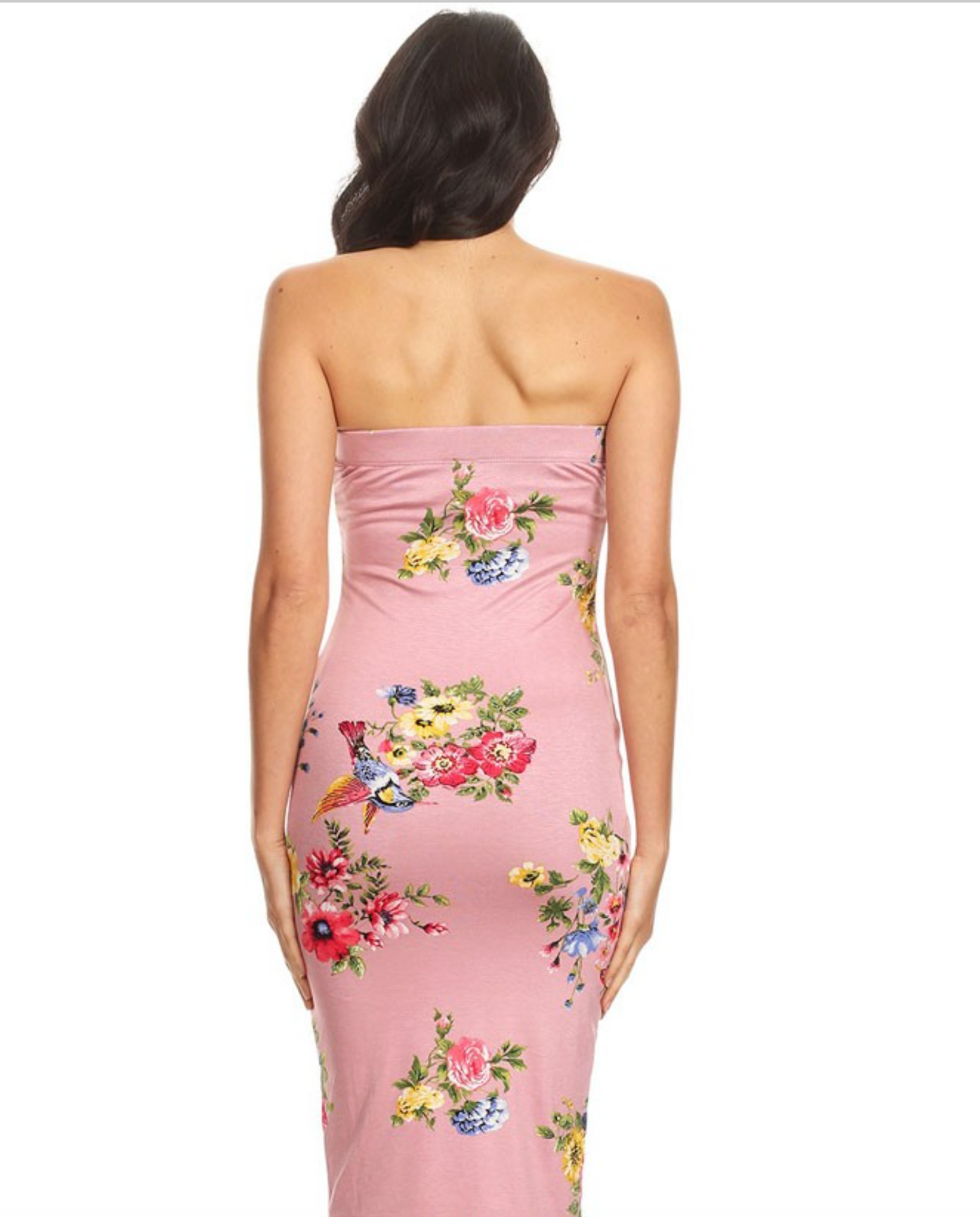 Floral Print Strapless Midi Bodycon Dress