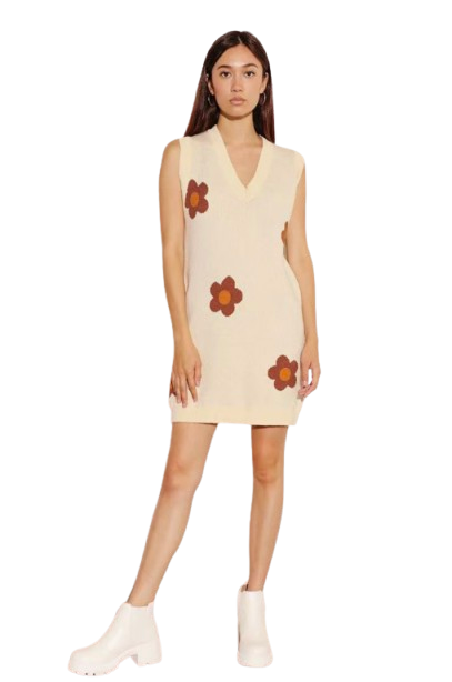 Women’s Flower Sweater Dress Sleeveless Knit Mini Dress